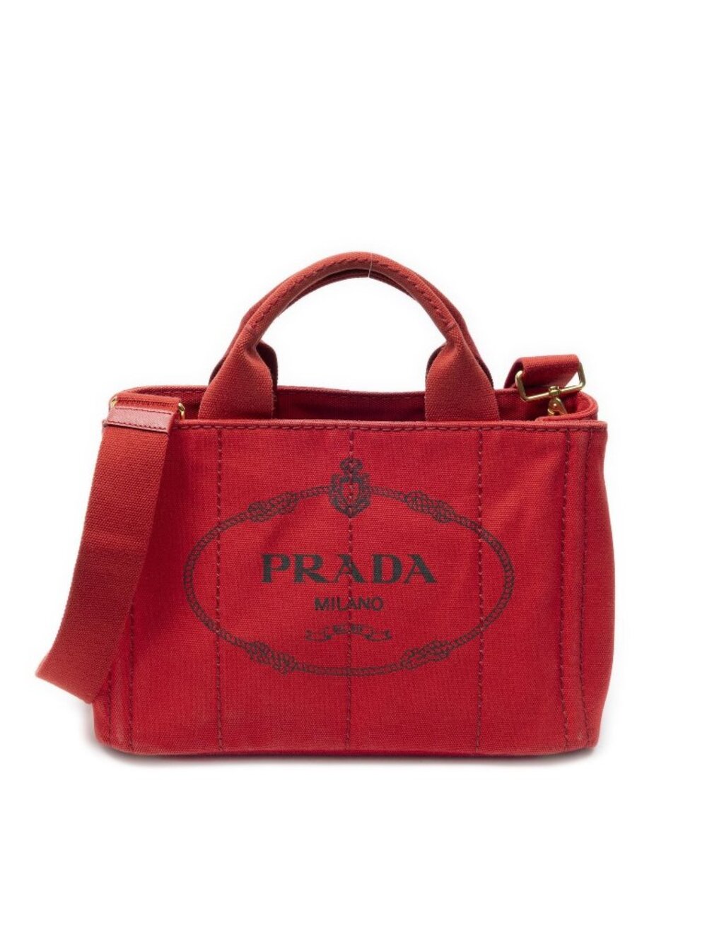 Prada Canapa Small Tote Bag Red Canvas